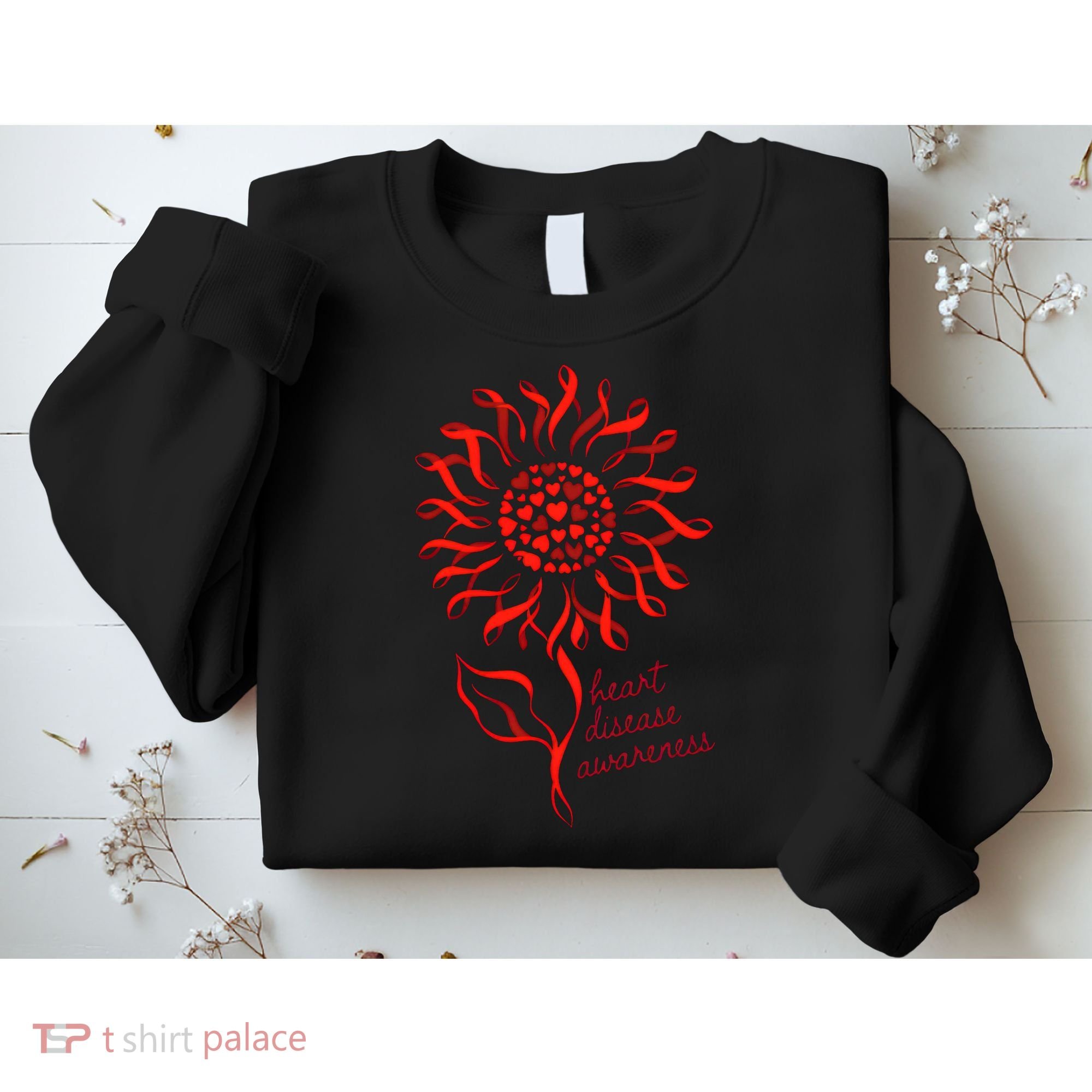 Heart Disease Awareness Red Ribbon Flower Sweatshirt