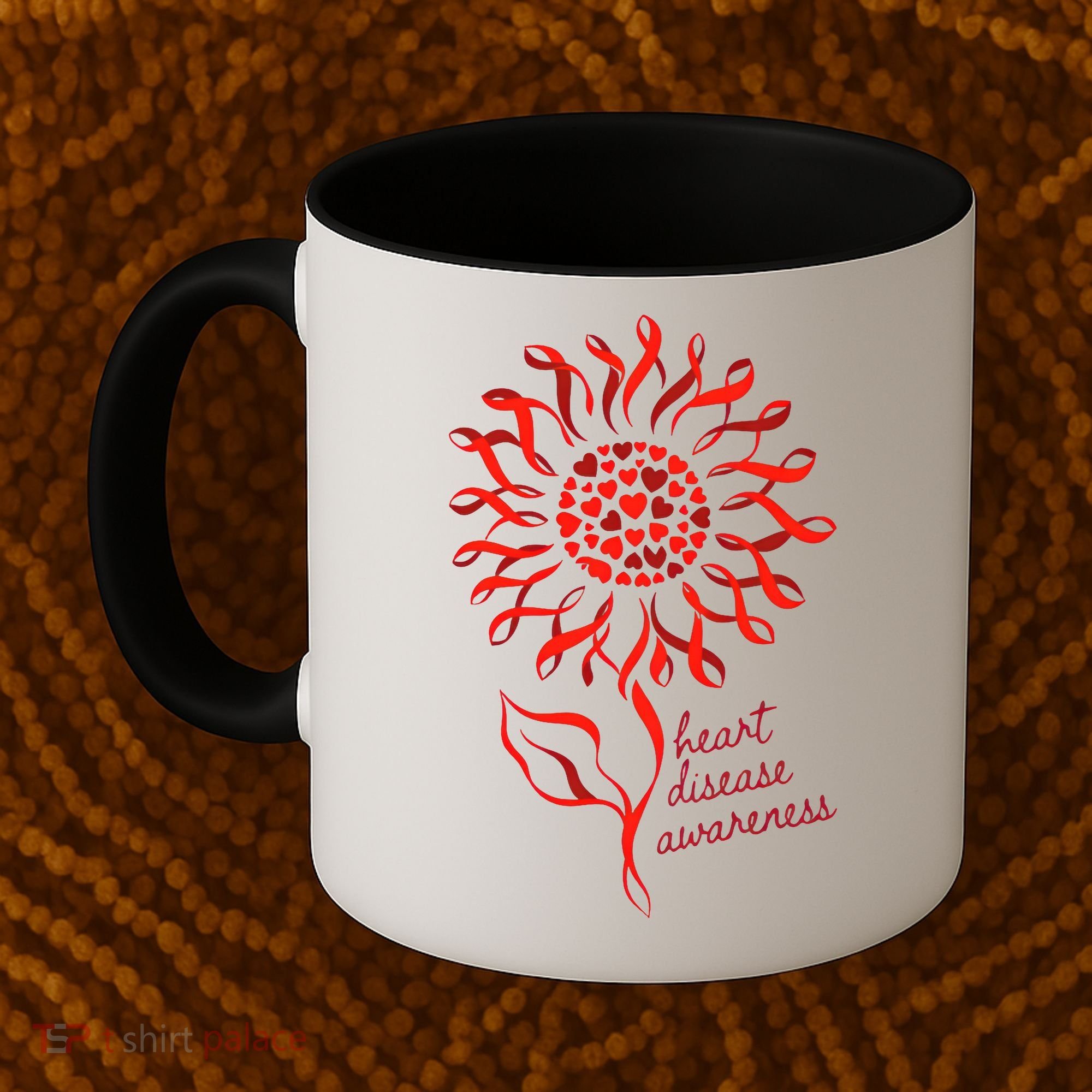 Heart Disease Awareness Red Ribbon Flower Coffee Mug
