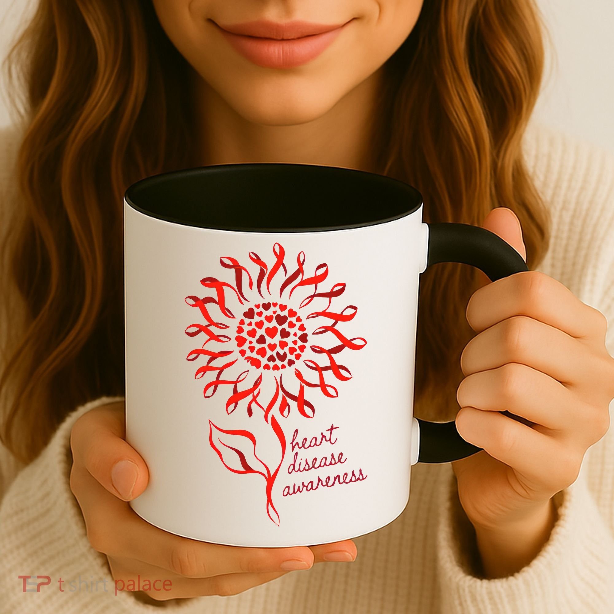 Heart Disease Awareness Red Ribbon Flower Coffee Mug