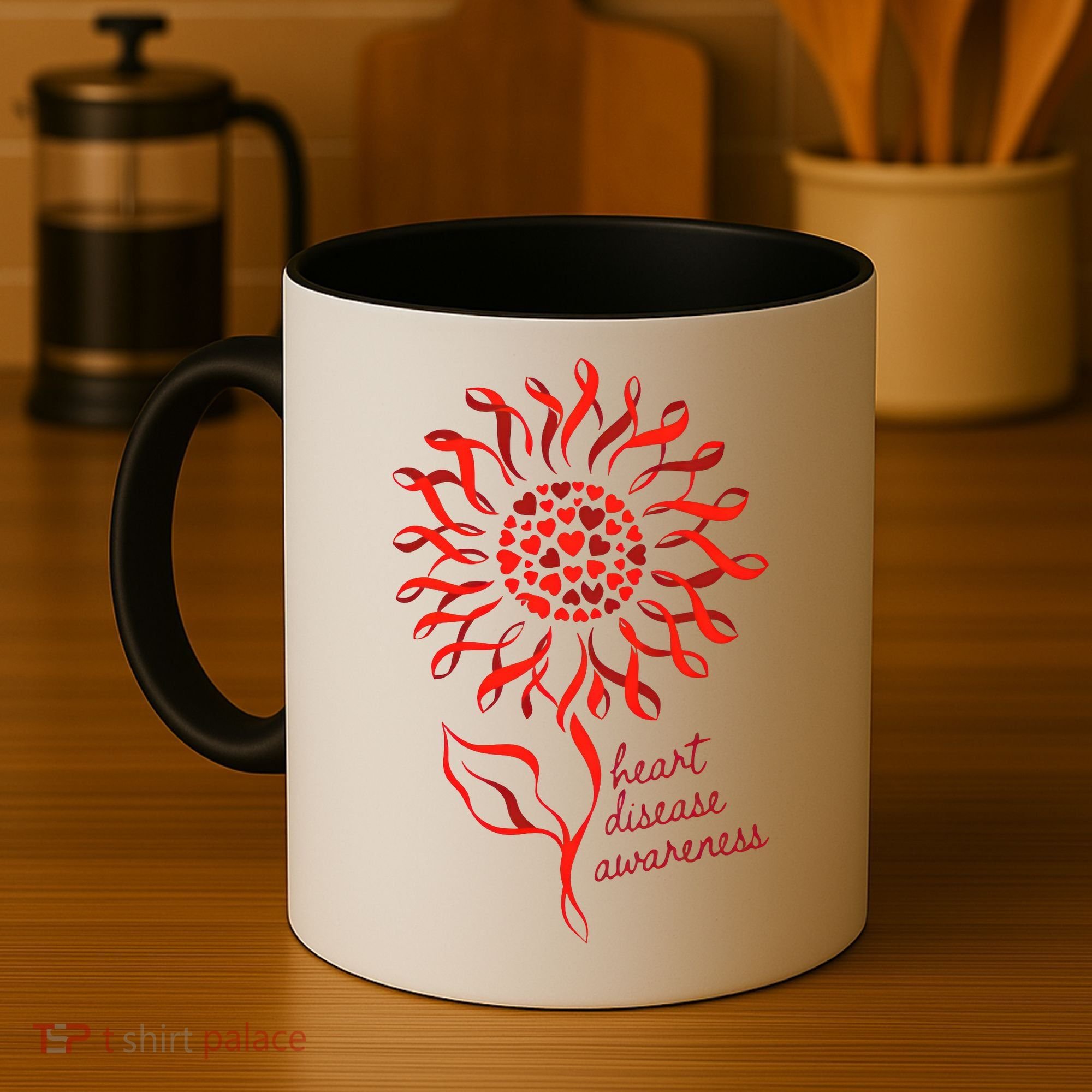 Heart Disease Awareness Red Ribbon Flower Coffee Mug