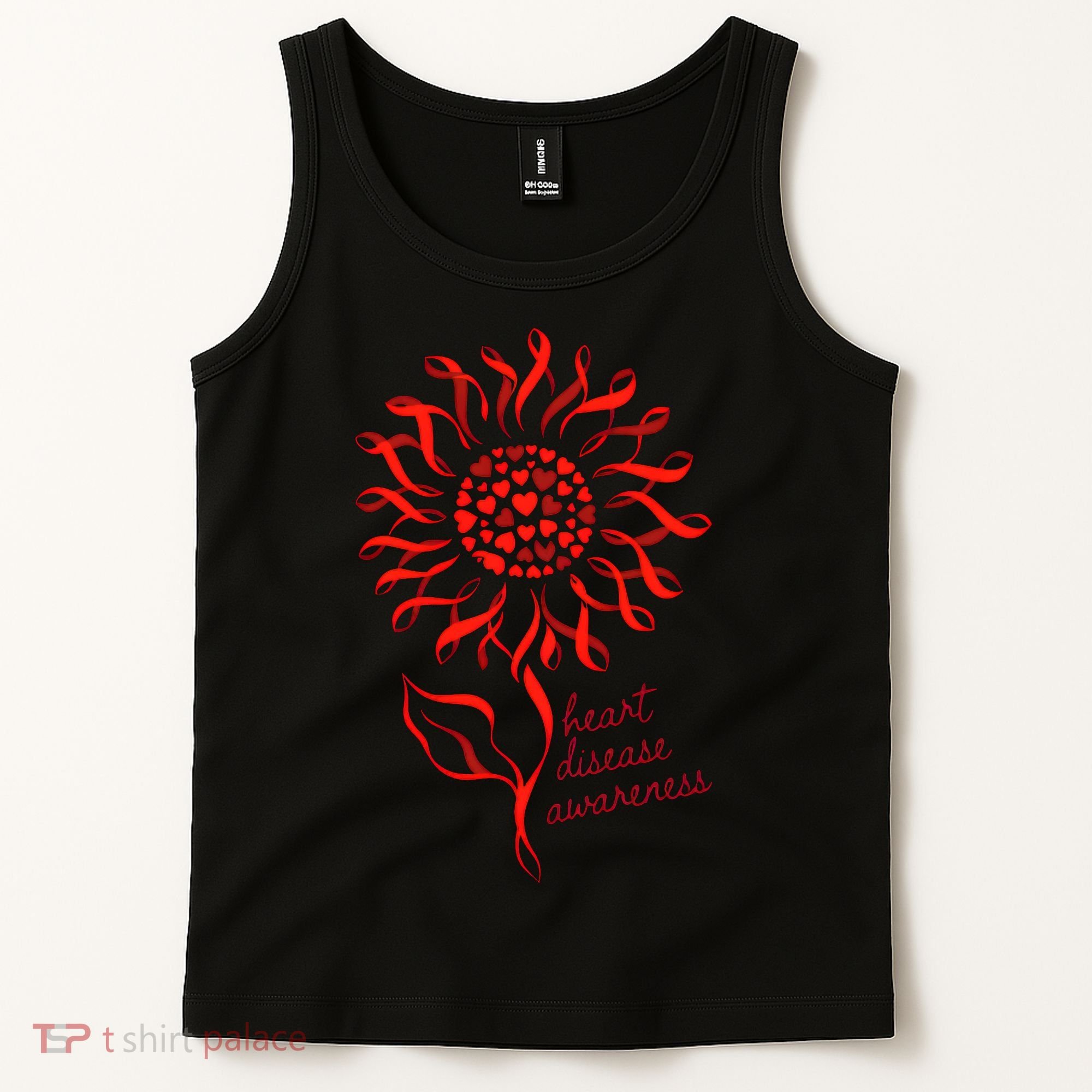 Heart Disease Awareness Red Ribbon Flower Tank Top