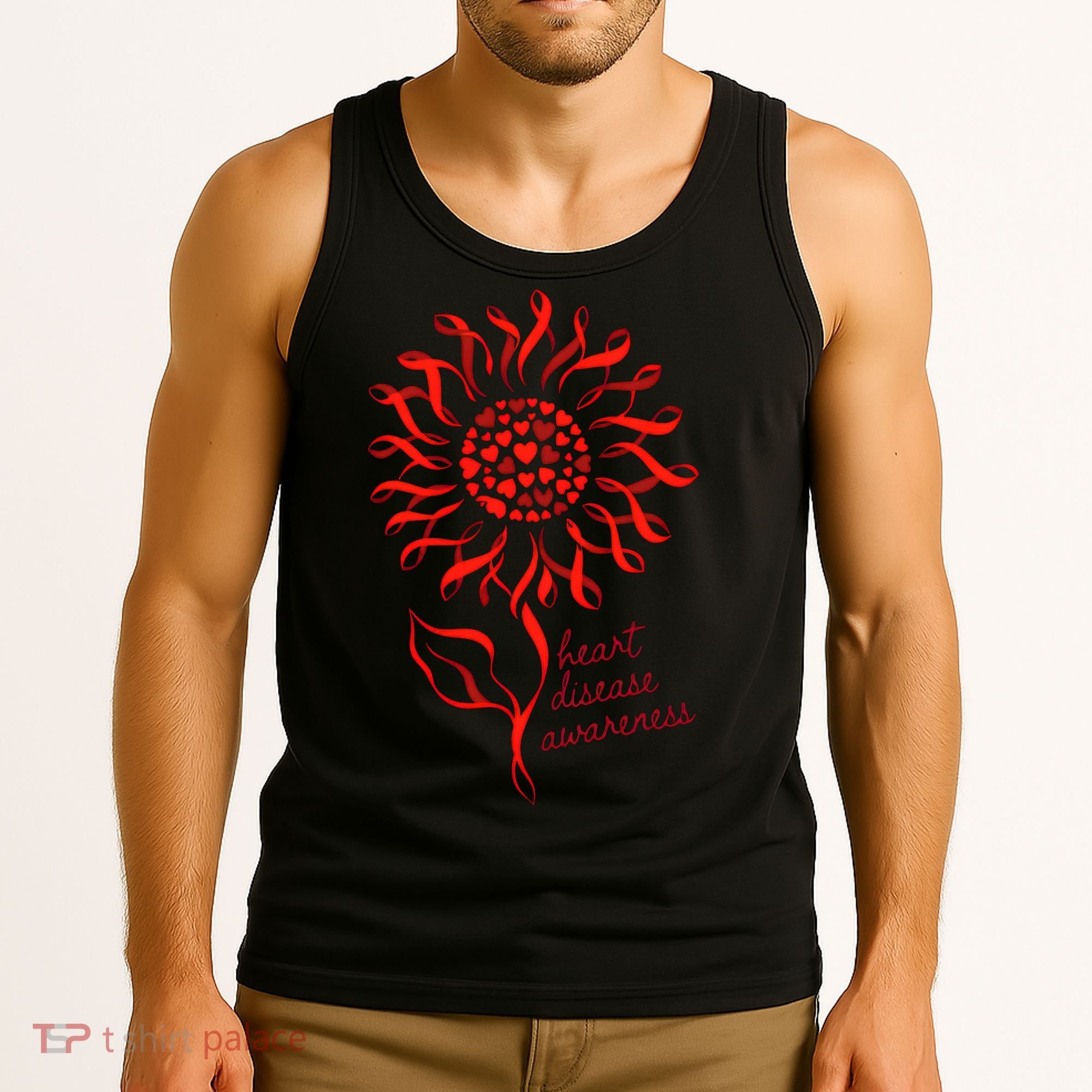 Heart Disease Awareness Red Ribbon Flower Tank Top
