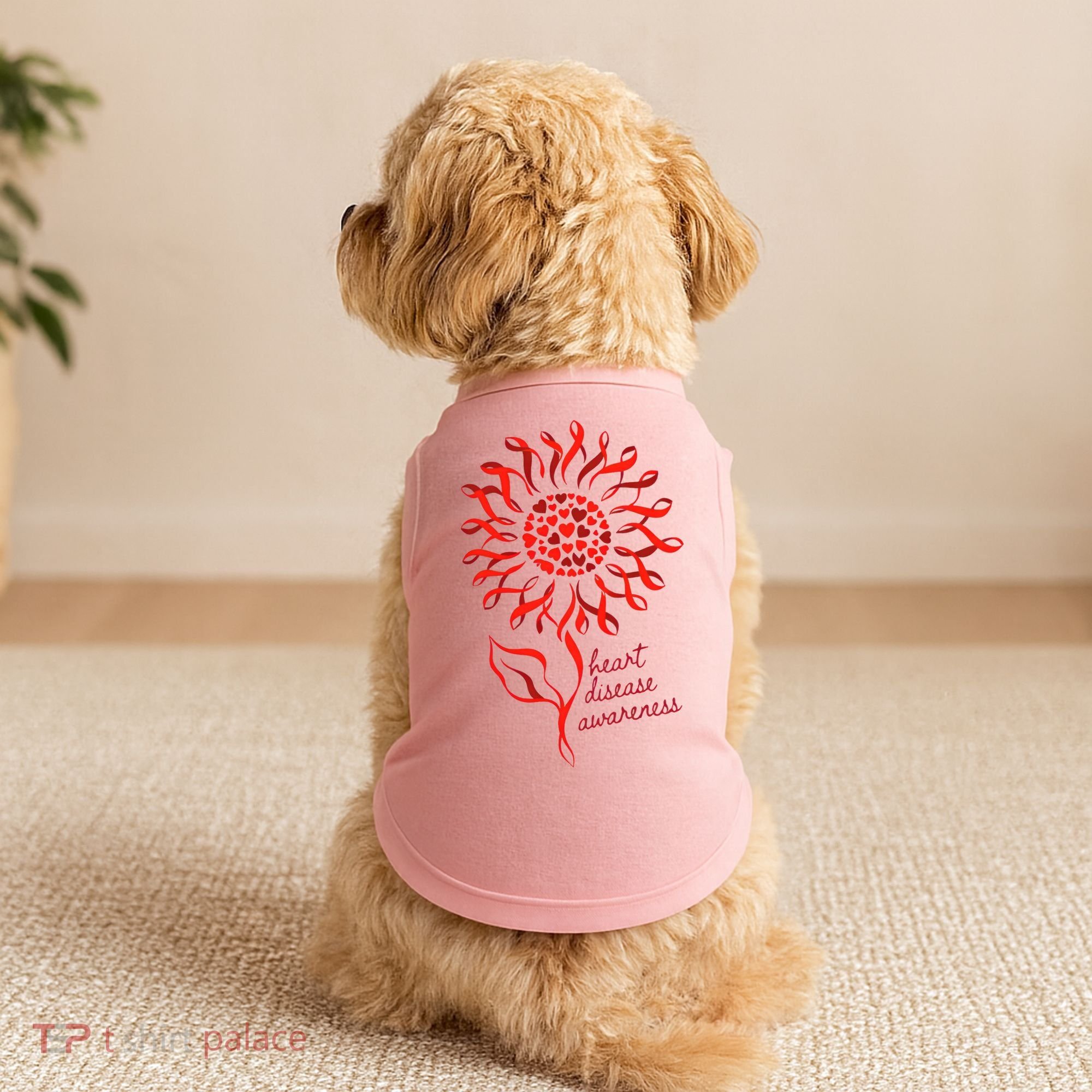 Heart Disease Awareness Red Ribbon Flower Doggie Tank