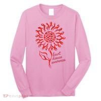Heart Disease Awareness Red Ribbon Flower Long Sleeve Shirt thumb 0
