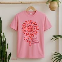 Heart Disease Awareness Red Ribbon Flower T-Shirt thumb 2