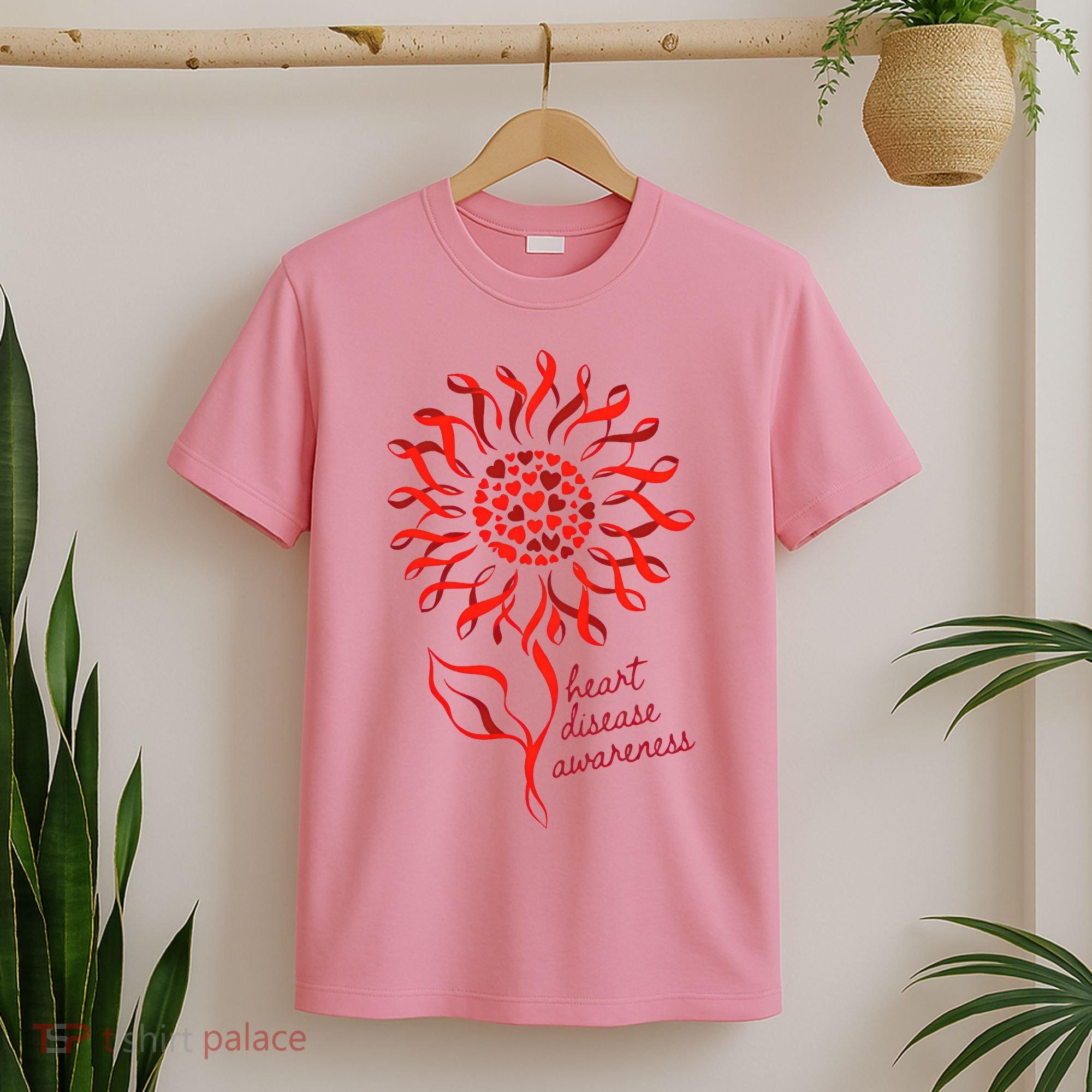 Heart Disease Awareness Red Ribbon Flower T-Shirt