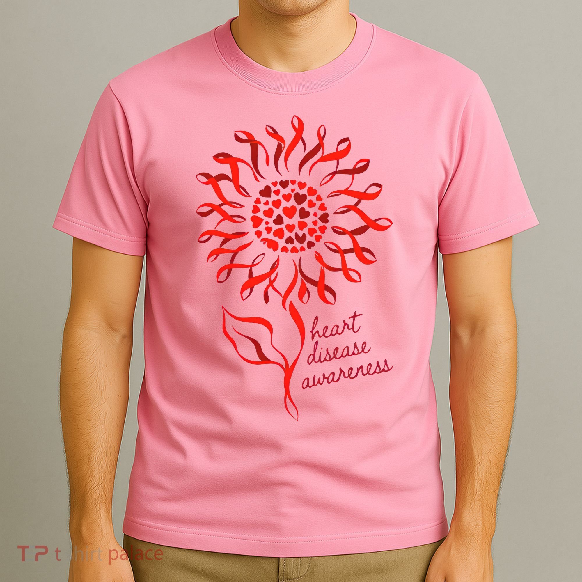 Heart Disease Awareness Red Ribbon Flower T-Shirt