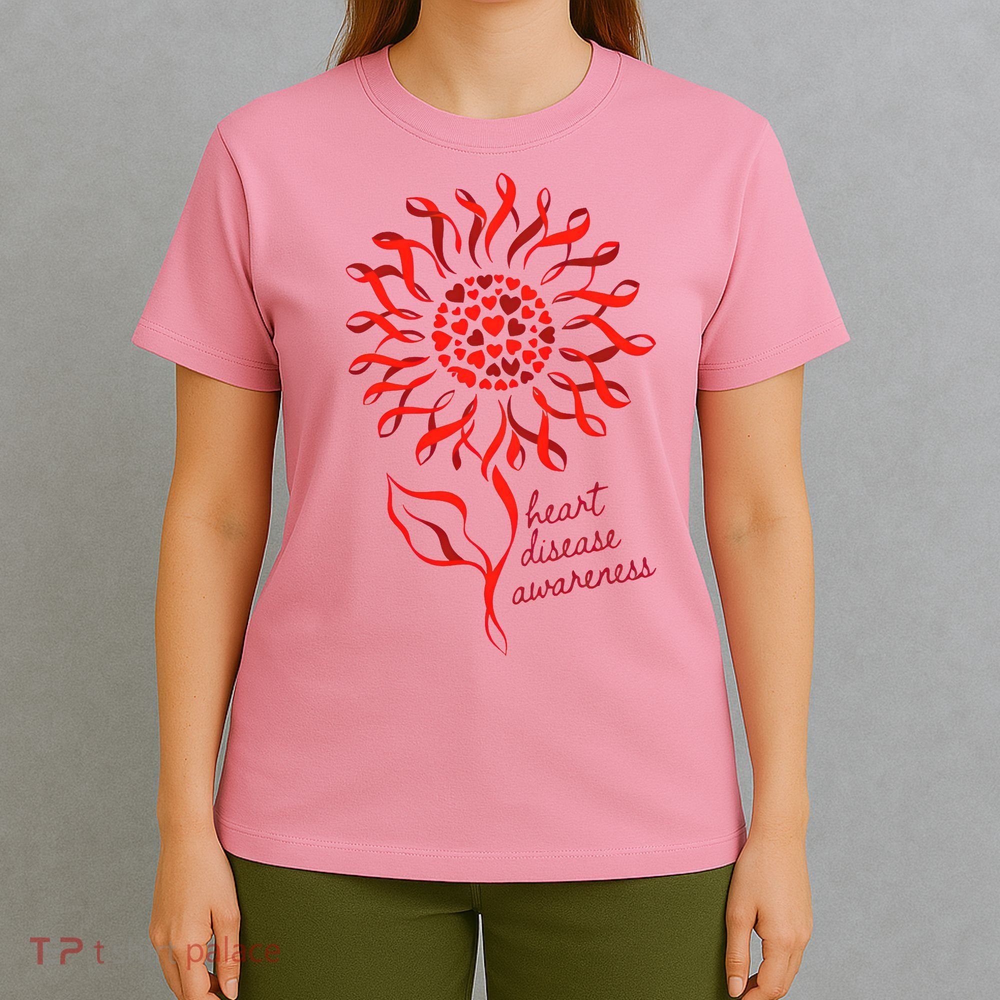 Heart Disease Awareness Red Ribbon Flower T-Shirt