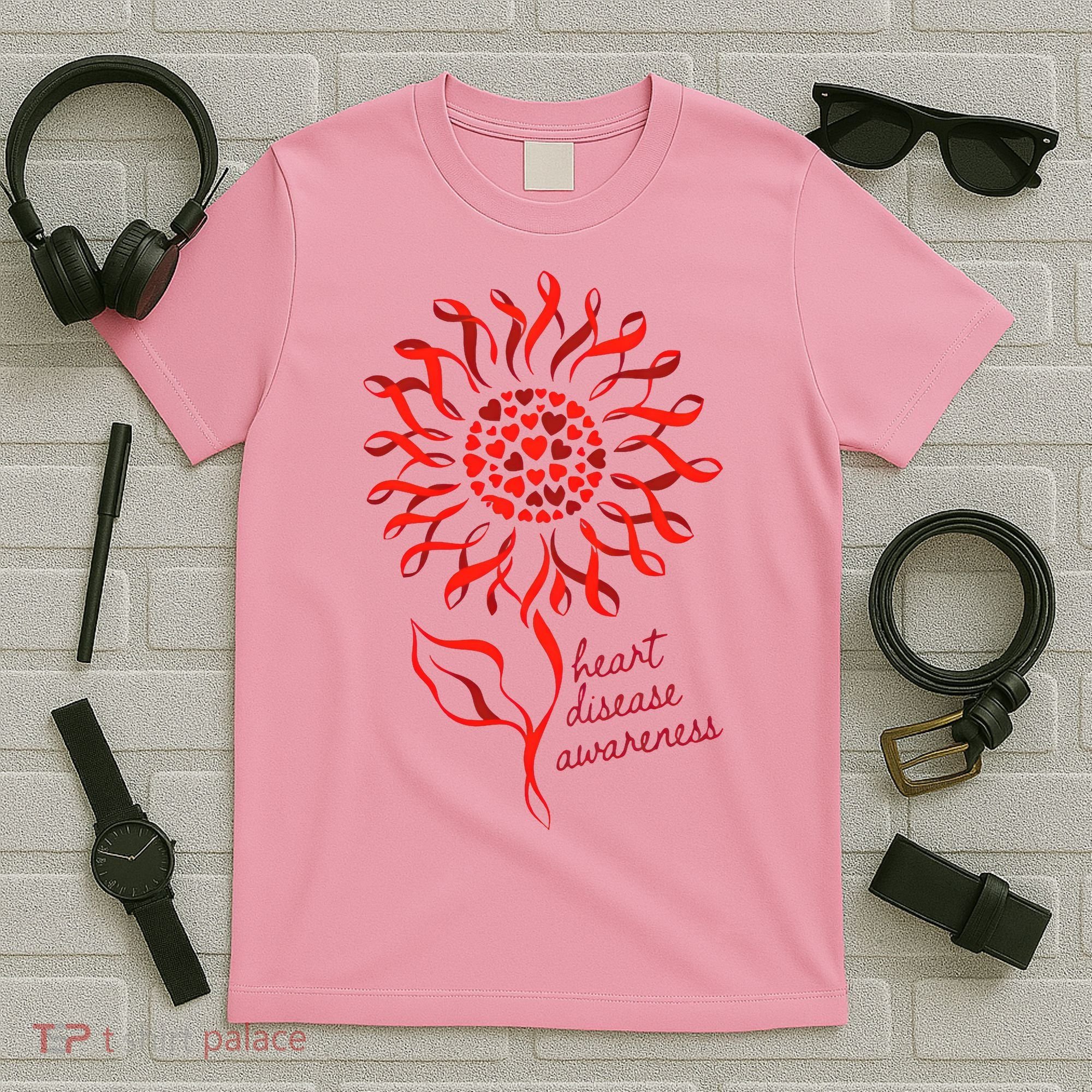 Heart Disease Awareness Red Ribbon Flower T-Shirt