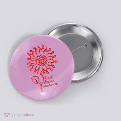 Heart Disease Awareness Red Ribbon Flower Button