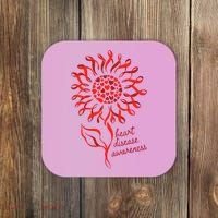 Heart Disease Awareness Red Ribbon Flower Coaster thumb 0