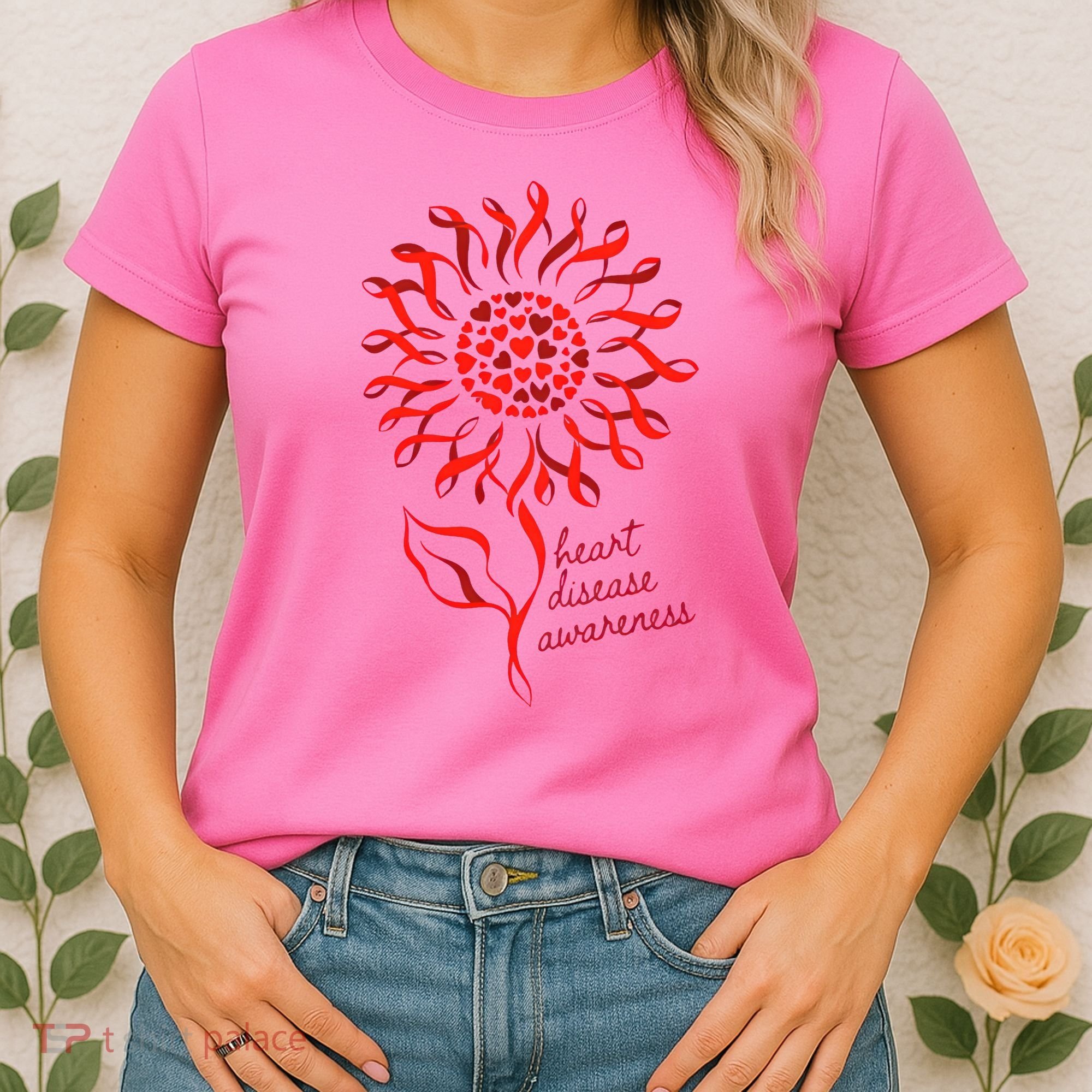 Heart Disease Awareness Red Ribbon Flower Women's T-Shirt