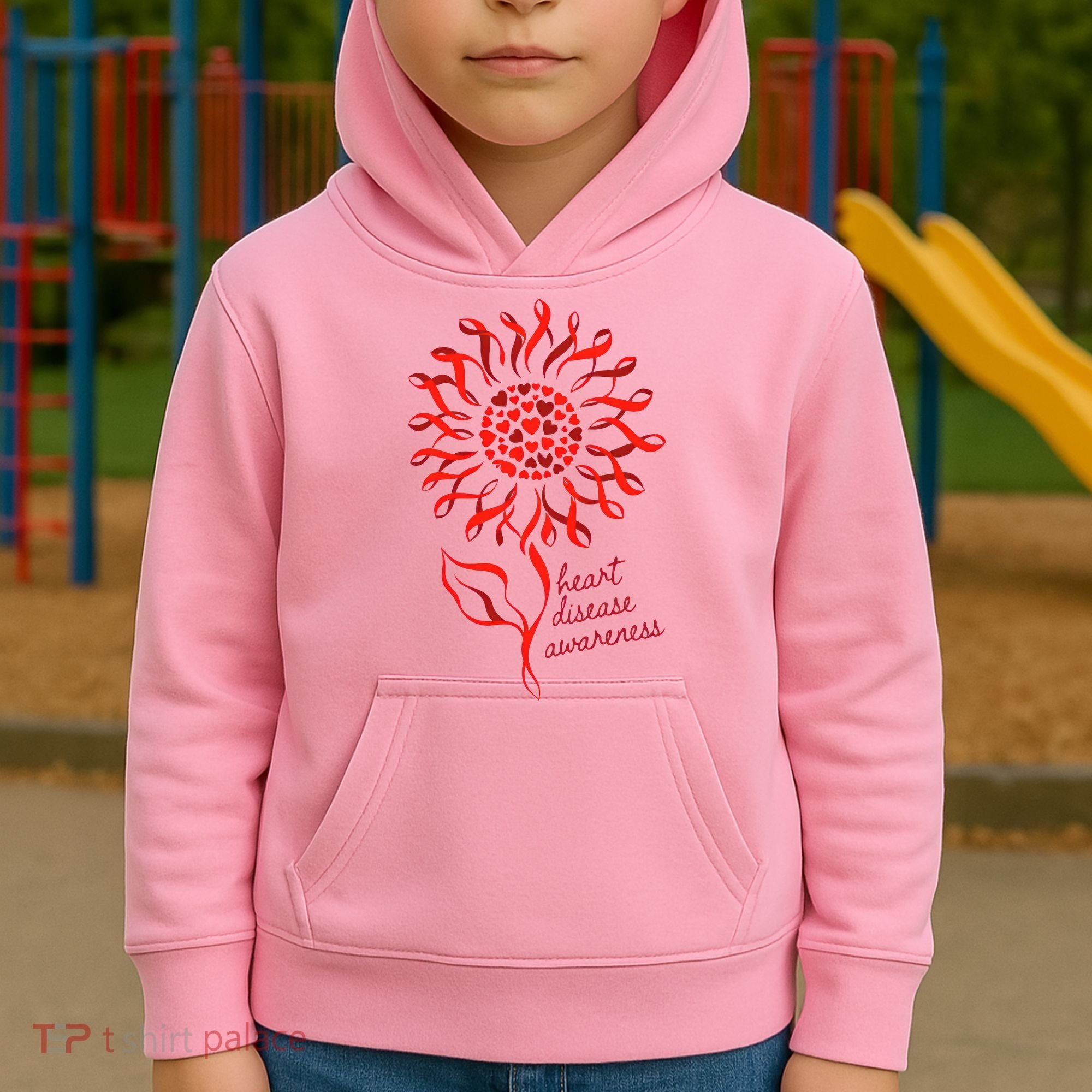 Heart Disease Awareness Red Ribbon Flower Kids Hoodie