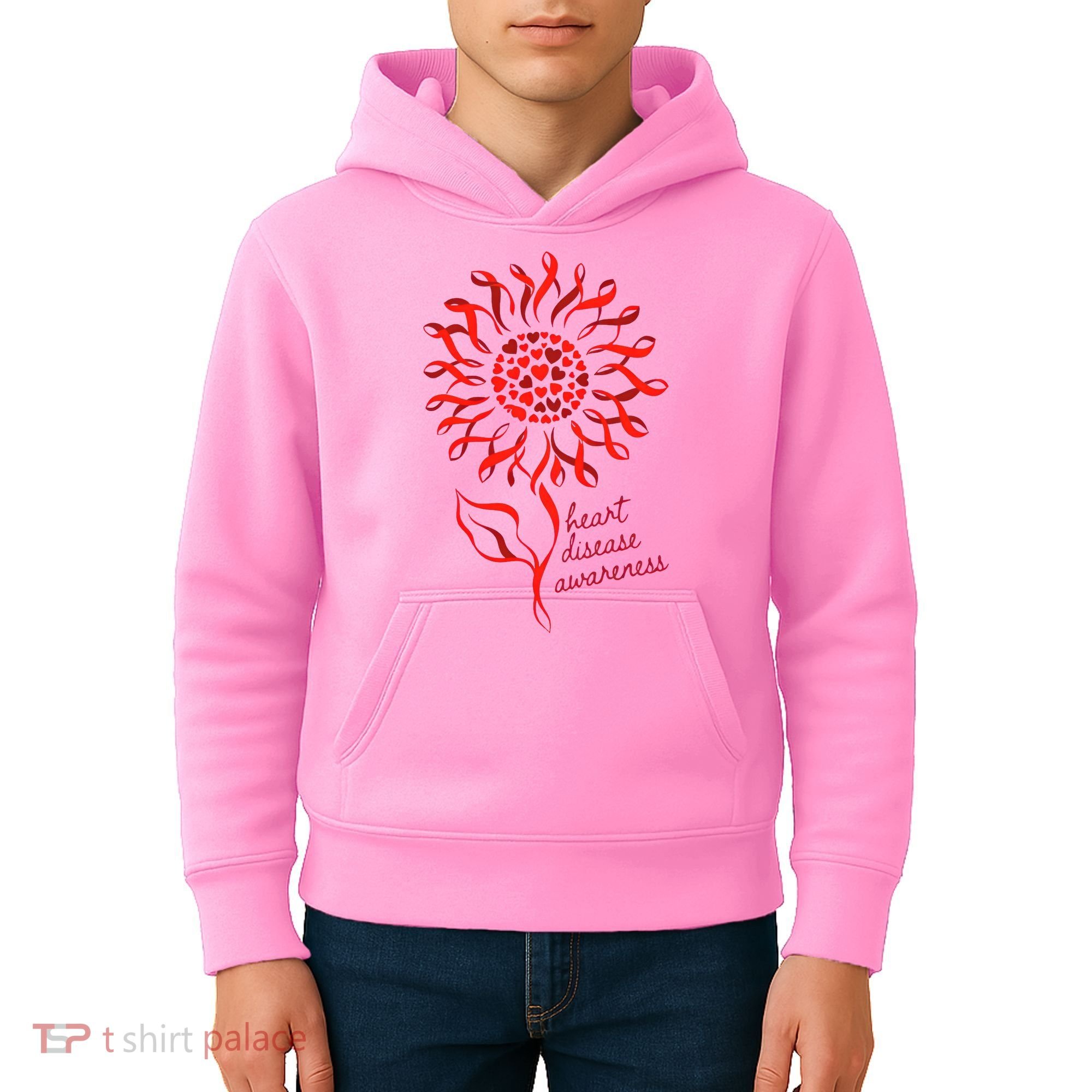 Heart Disease Awareness Red Ribbon Flower Kids Hoodie