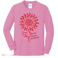 Heart Disease Awareness Red Ribbon Flower Kids Long Sleeve Shirt thumb 0