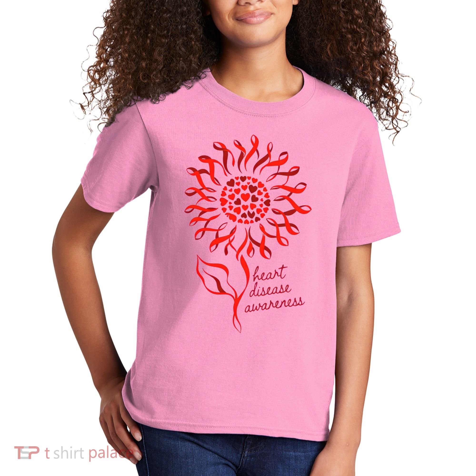 Heart Disease Awareness Red Ribbon Flower Kids T-Shirt