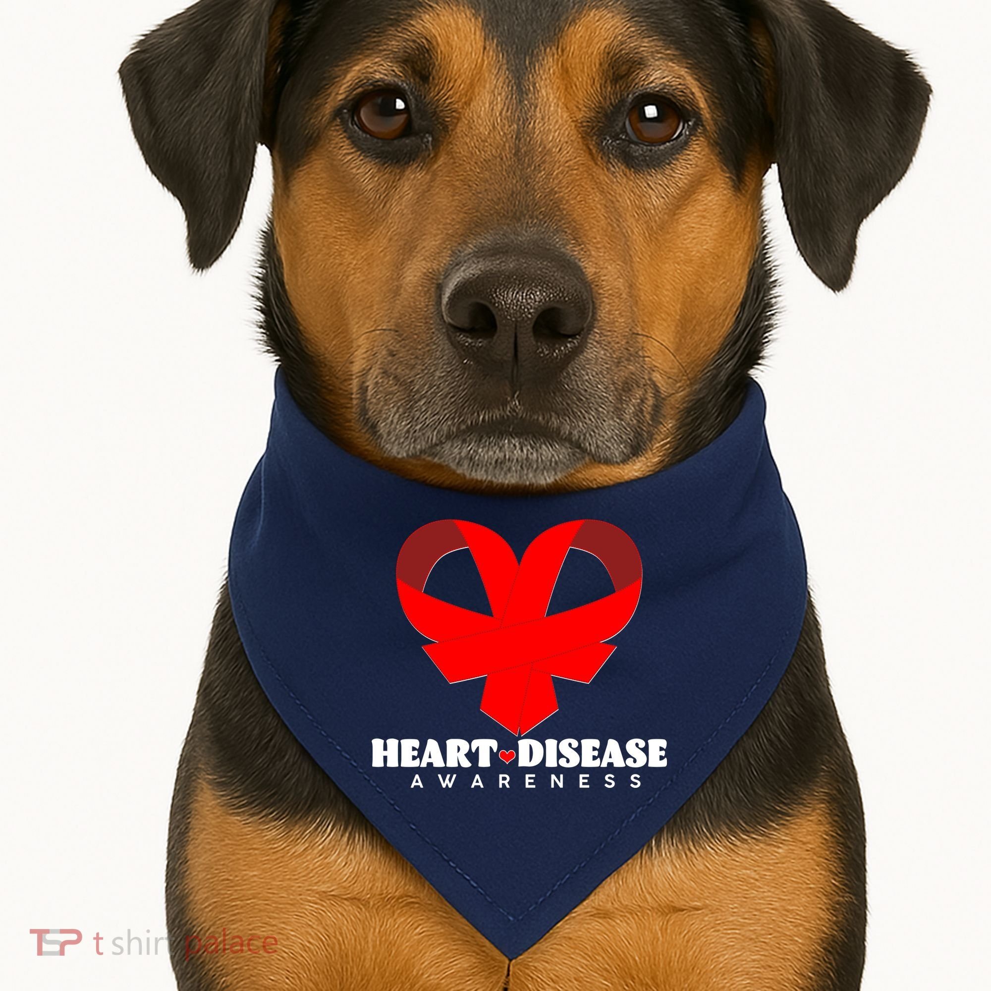 Heart Disease Awareness Red Heart Ribbons USA-Made Doggie Bandana