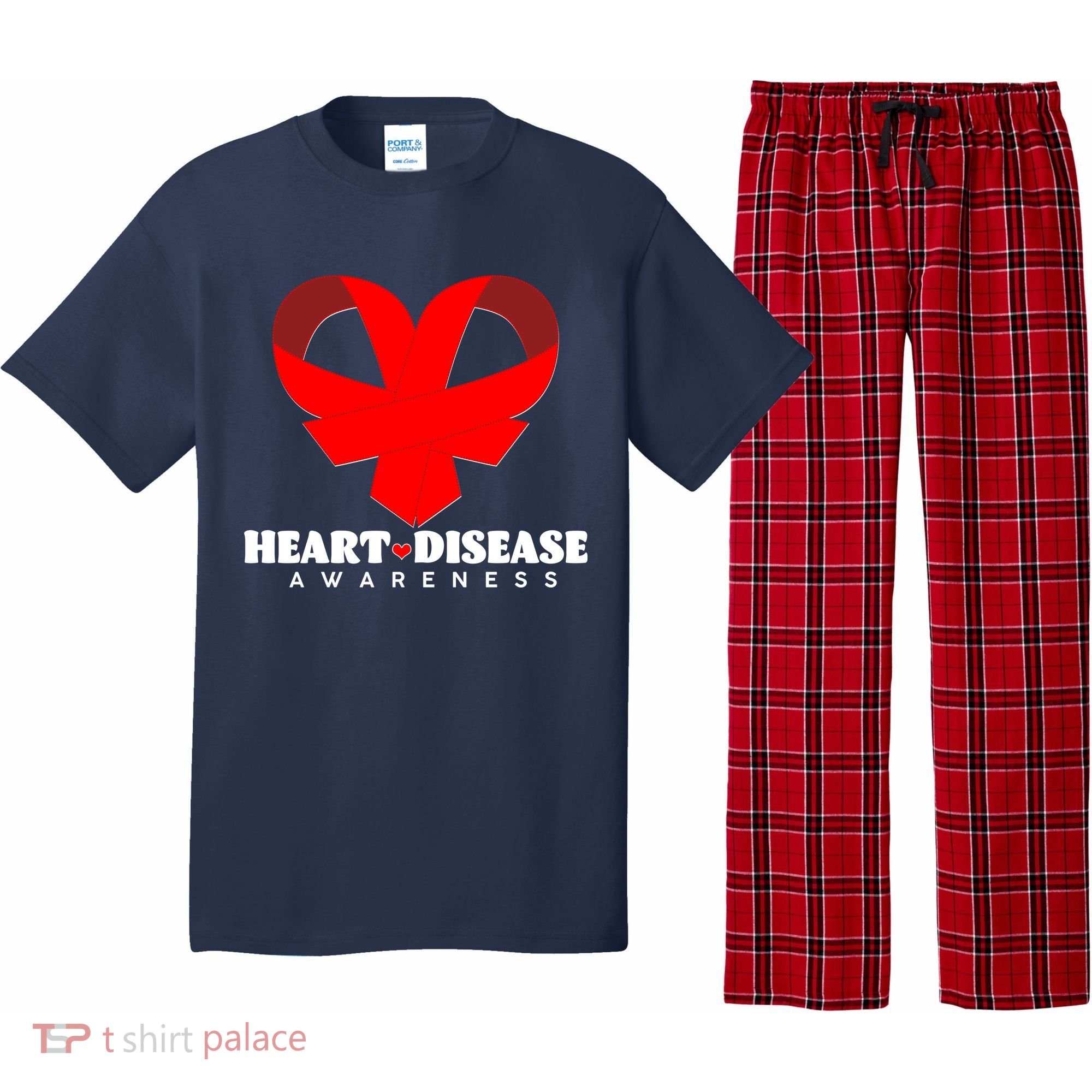 Heart Disease Awareness Red Heart Ribbons Pajama Set
