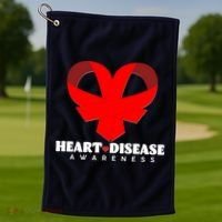 Heart Disease Awareness Red Heart Ribbons Golf Towel thumb 1