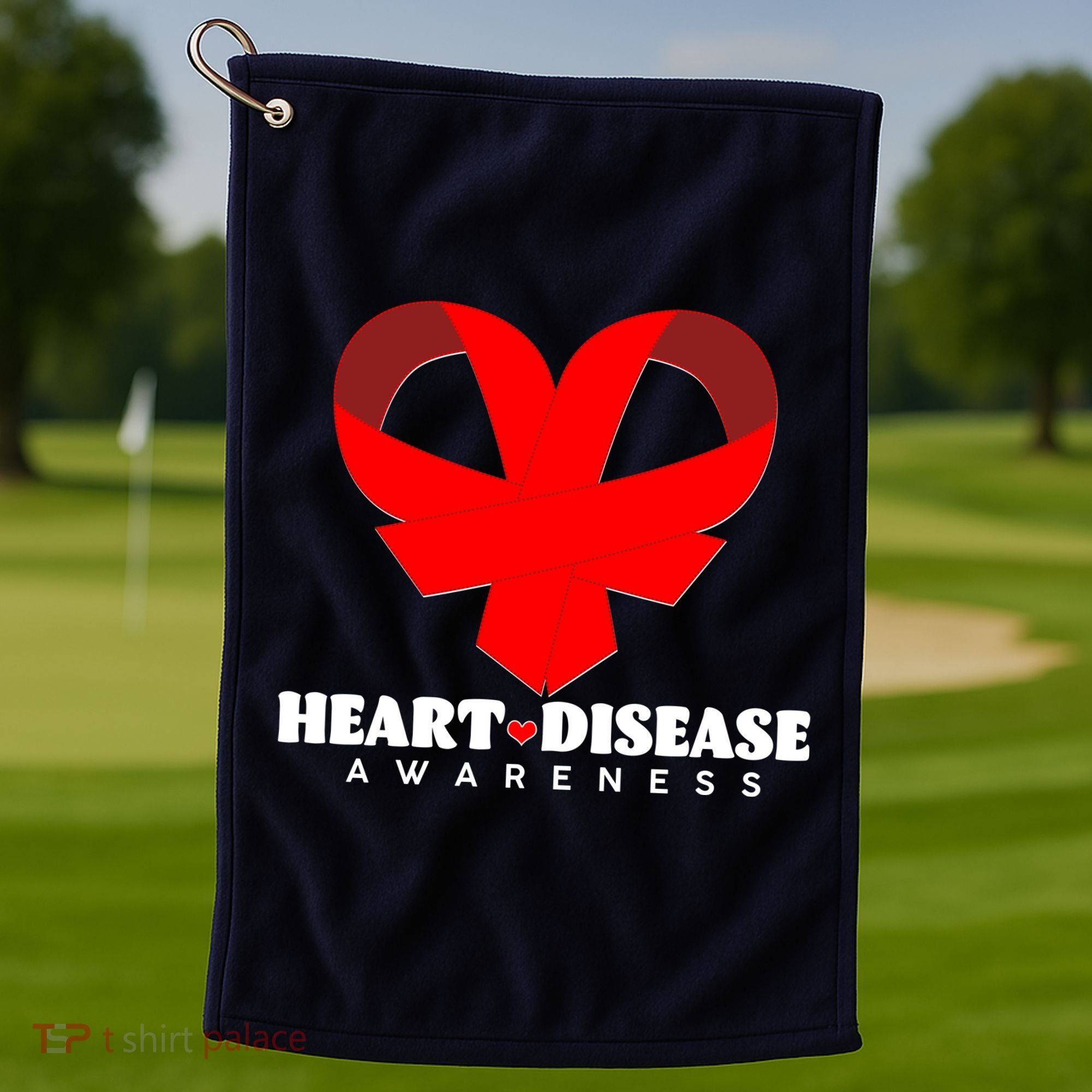 Heart Disease Awareness Red Heart Ribbons Golf Towel