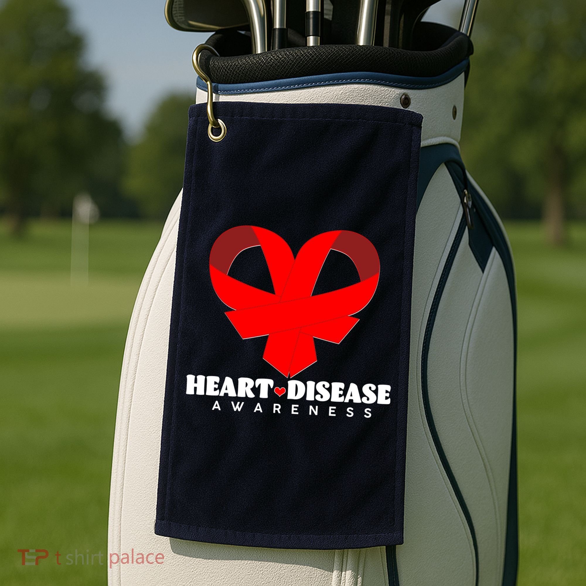 Heart Disease Awareness Red Heart Ribbons Golf Towel