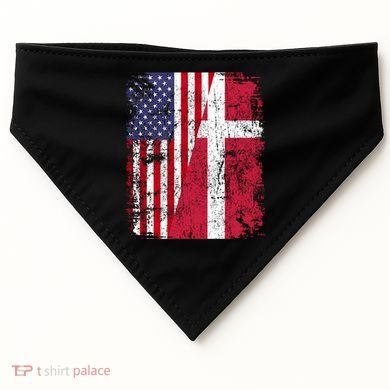 Half Danish American Flags Denmark Usa Distressed Vintage Gift USA-Made Doggie Bandana