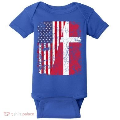 Half Danish American Flags Denmark Usa Distressed Vintage Gift Baby Bodysuit