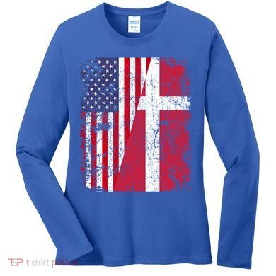 Half Danish American Flags Denmark Usa Distressed Vintage Gift Women's Long Sleeve Shirt