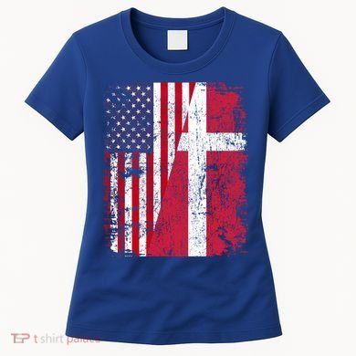 Half Danish American Flags Denmark Usa Distressed Vintage Gift Women's T-Shirt