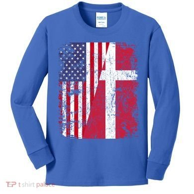 Half Danish American Flags Denmark Usa Distressed Vintage Gift Kids Long Sleeve Shirt