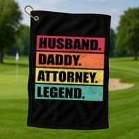 Husband Daddy Attorney Legend Retro Fathers Day Meaningful Gift Golf Towel thumb 1