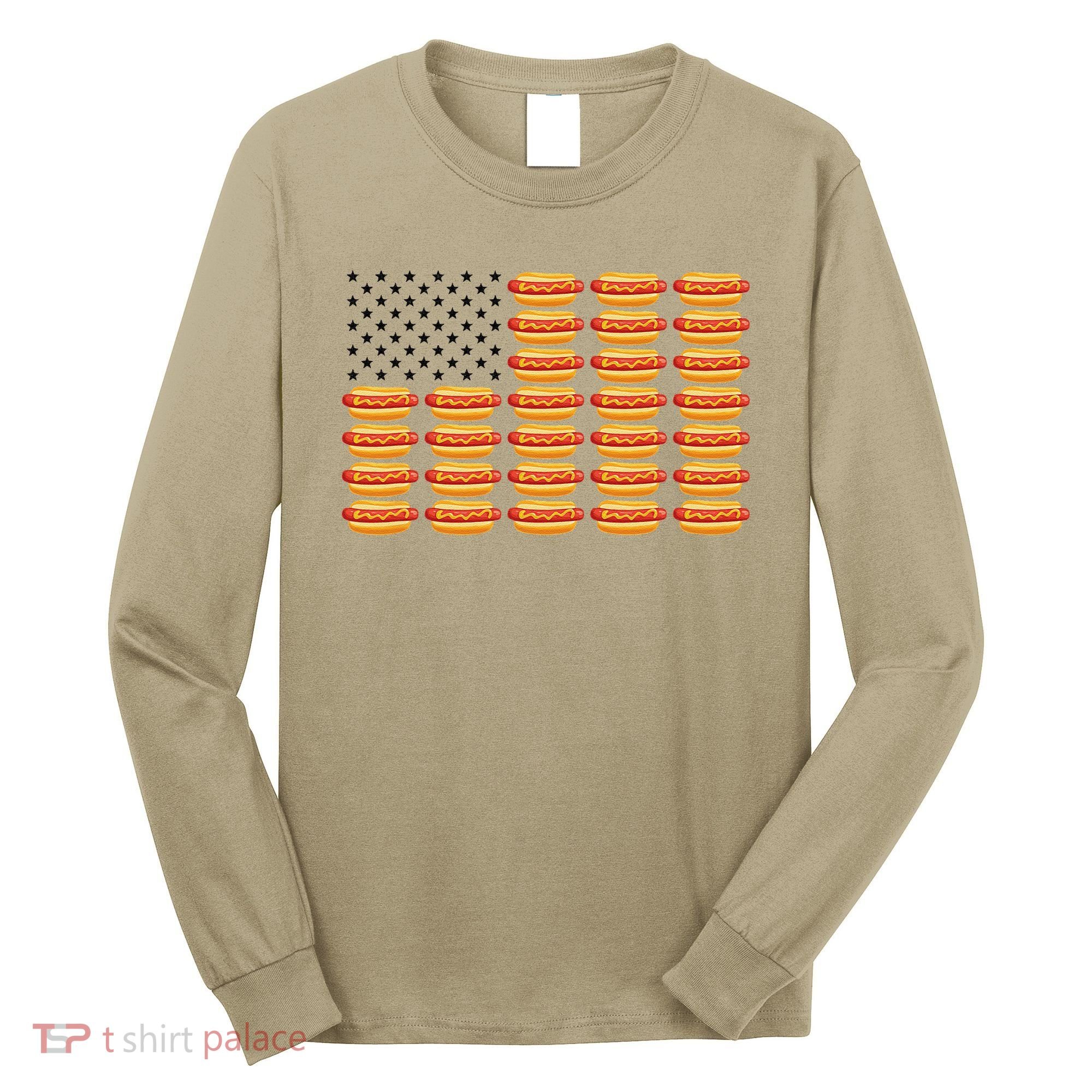 Hot Dog American Flag July 4th Patriotic Summer BBQ Funny Long Sleeve Shirt