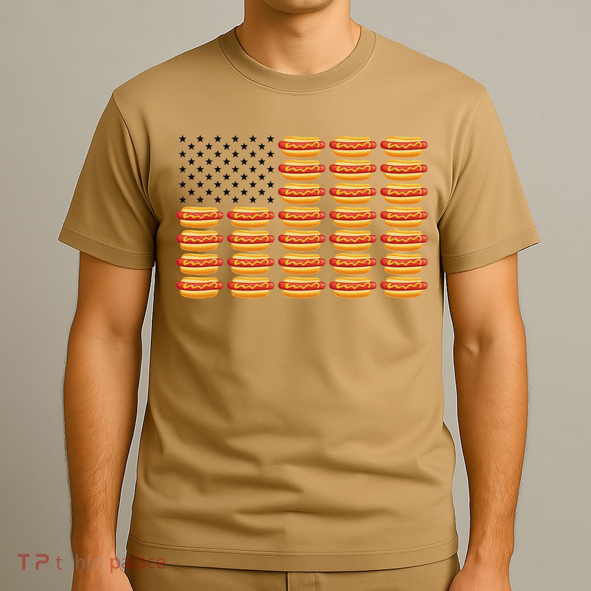 Hot Dog American Flag July 4th Patriotic Summer BBQ Funny T-Shirt