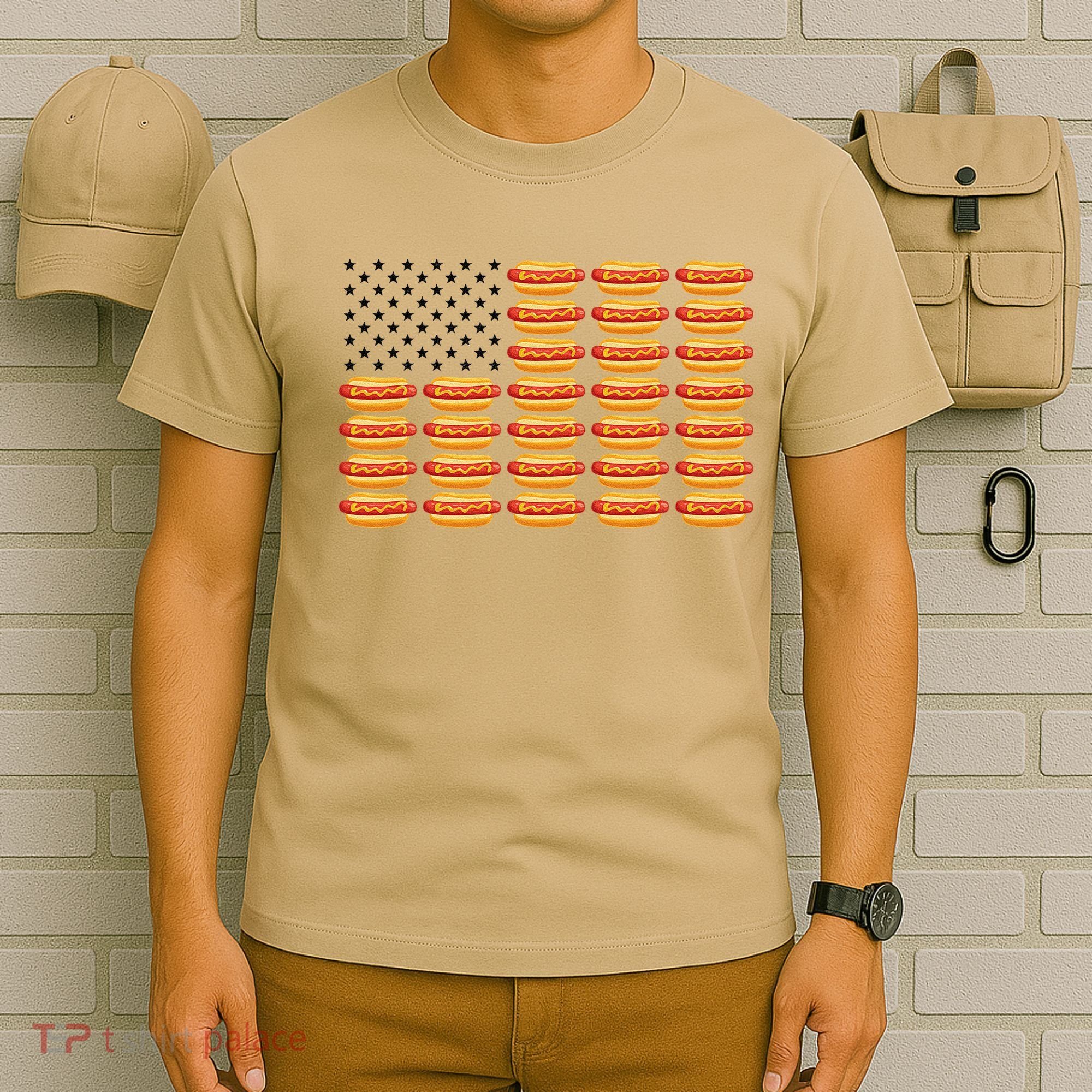 Hot Dog American Flag July 4th Patriotic Summer BBQ Funny T-Shirt
