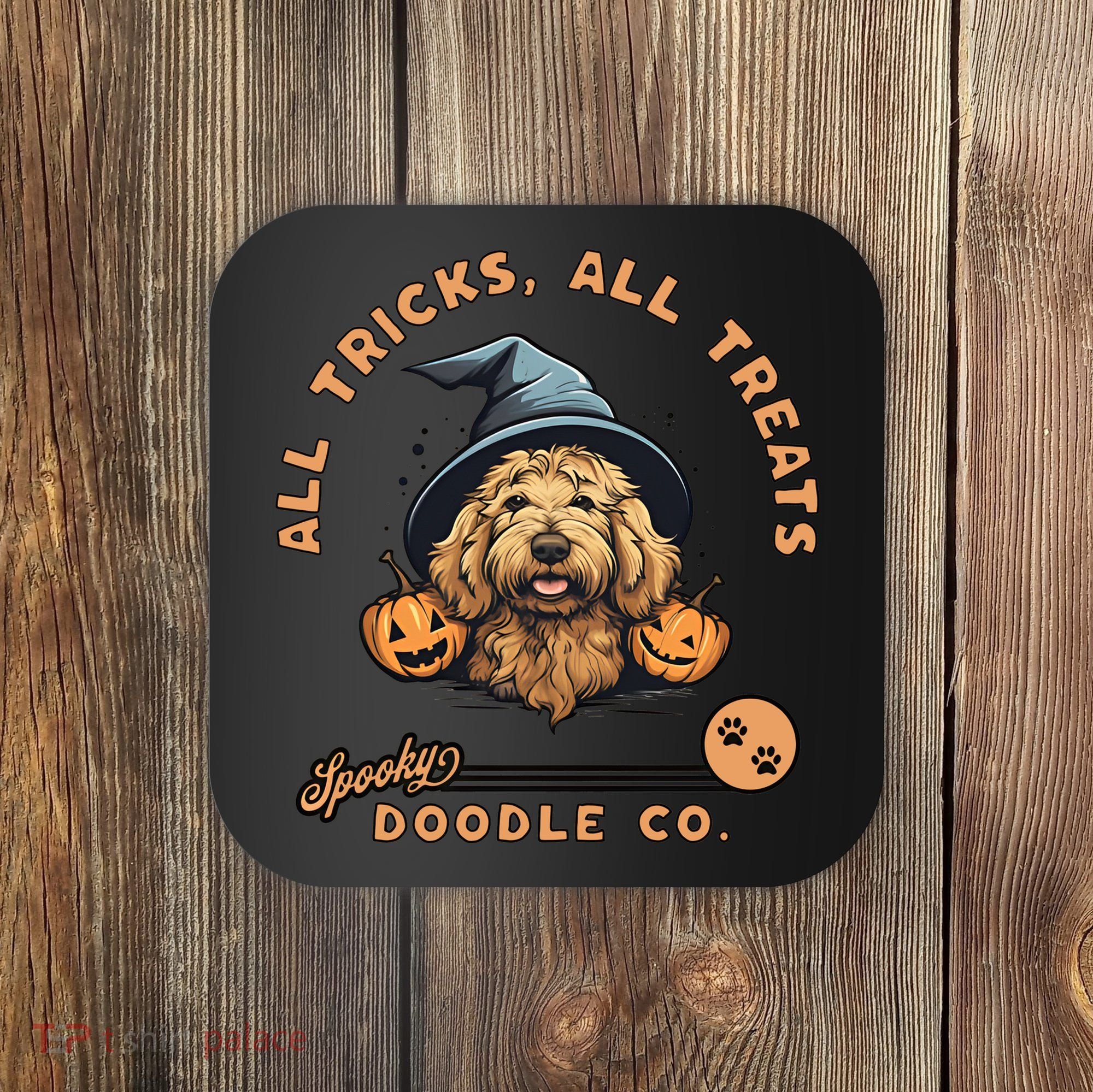 Halloween Dog All Tricks All Treats Spooky Doodle Co Coaster
