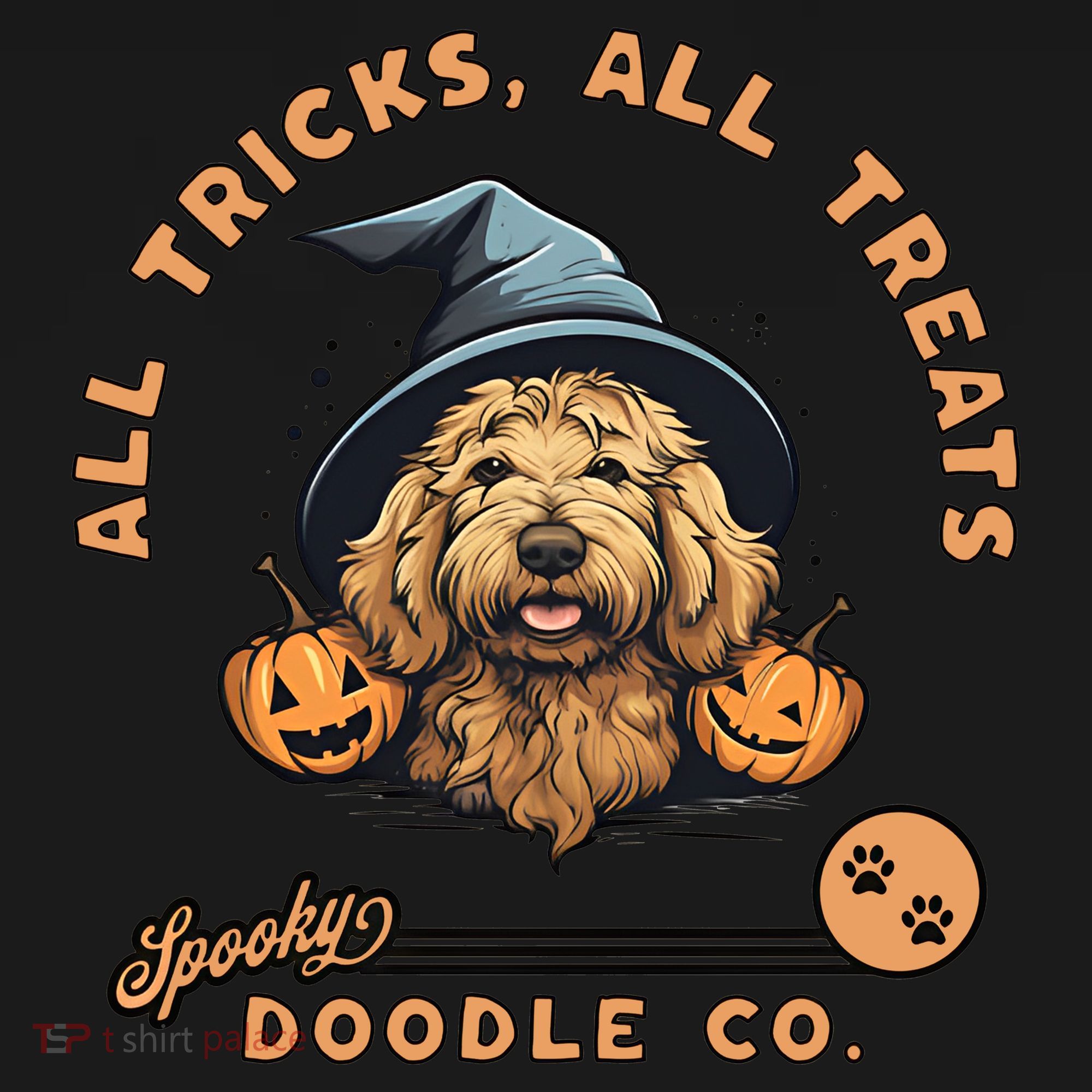 Halloween Dog All Tricks All Treats Spooky Doodle Co Coaster