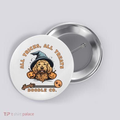 Halloween Dog All Tricks All Treats Spooky Doodle Co Button