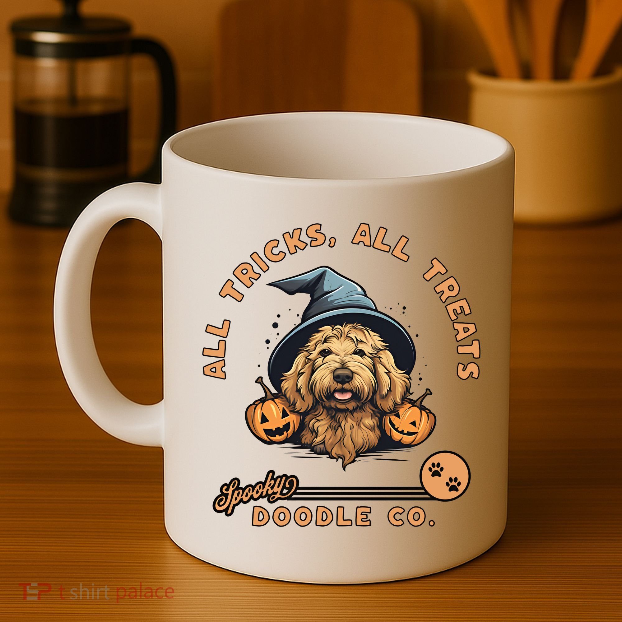 Halloween Dog All Tricks All Treats Spooky Doodle Co Coffee Mug
