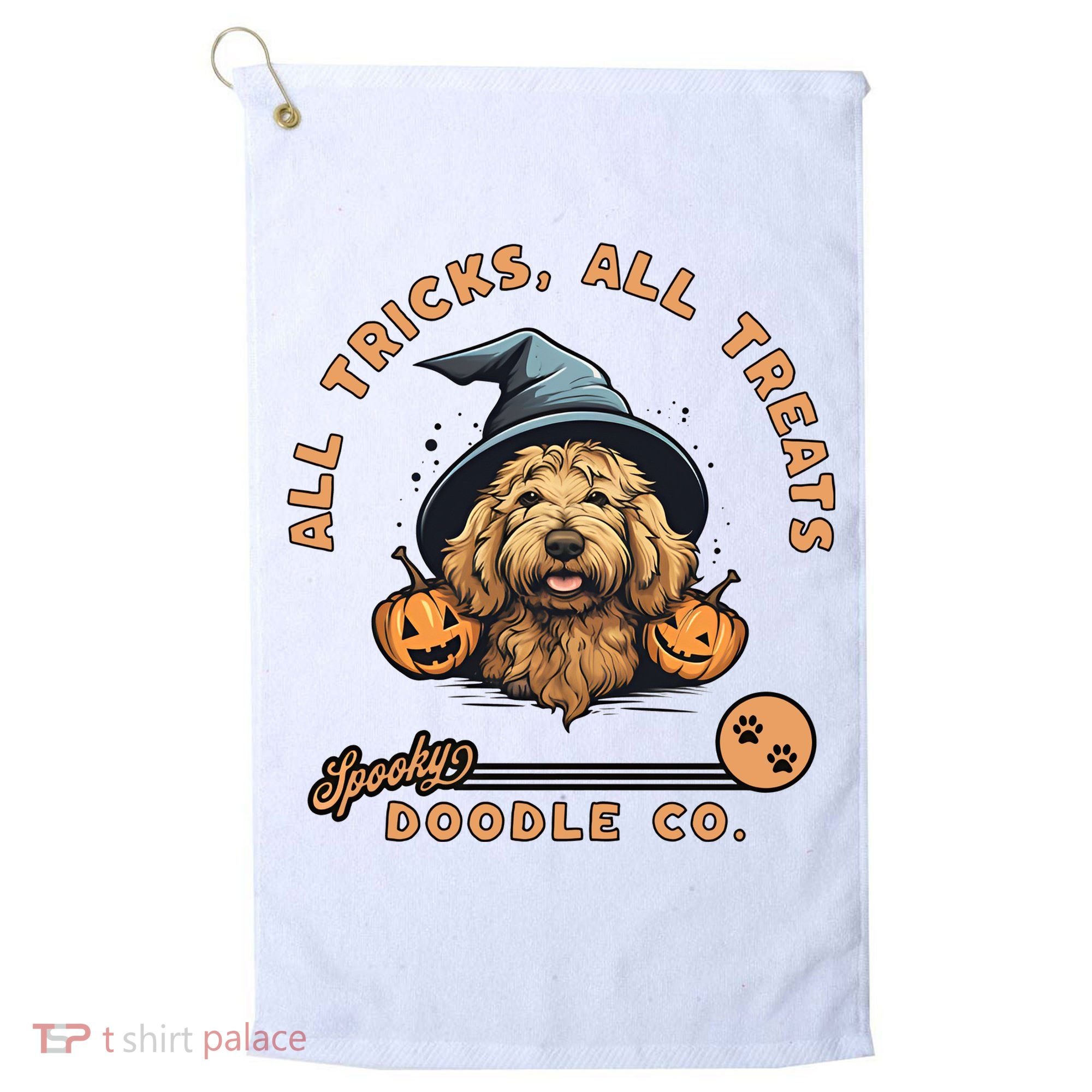 Halloween Dog All Tricks All Treats Spooky Doodle Co Golf Towel