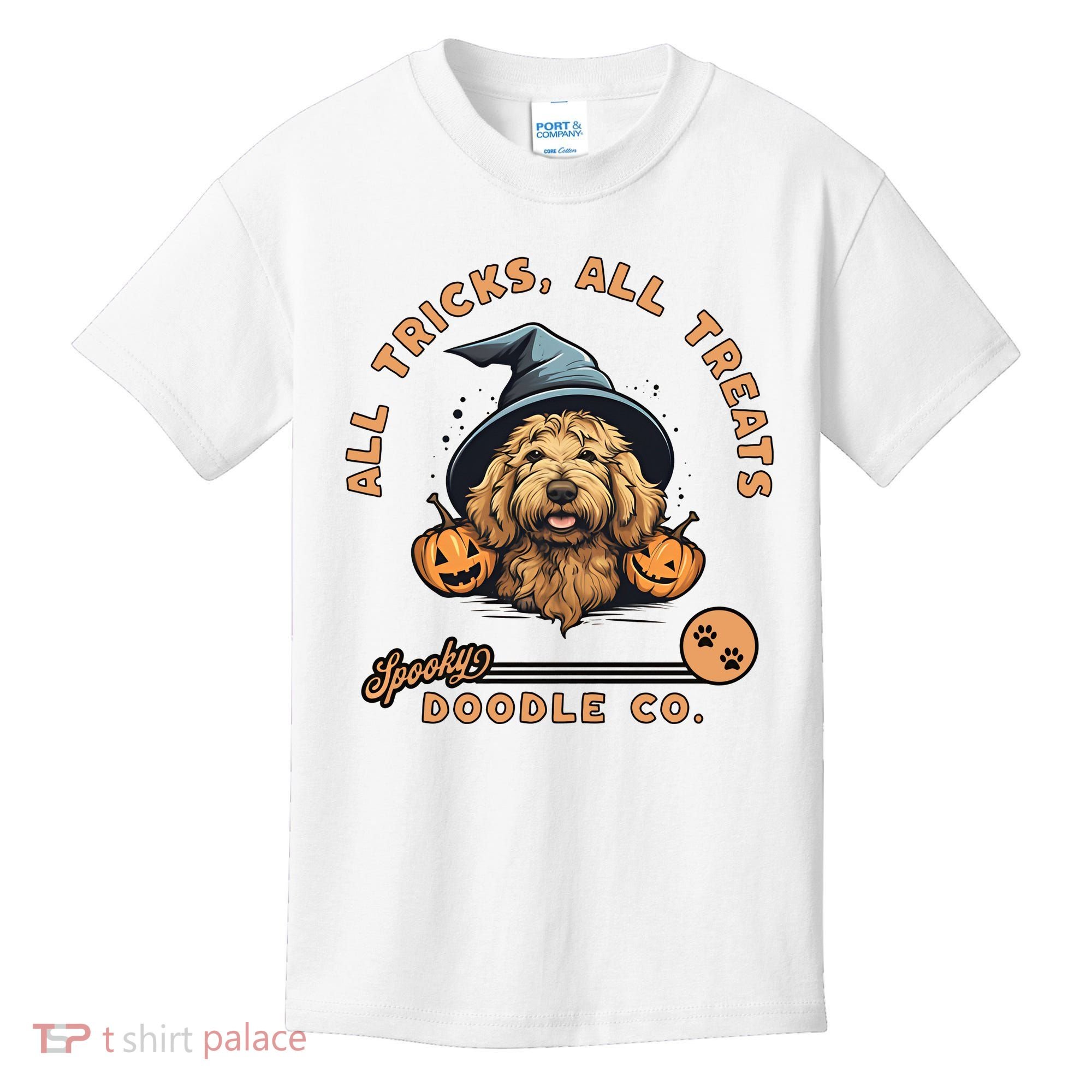 Halloween Dog All Tricks All Treats Spooky Doodle Co Kids T-Shirt