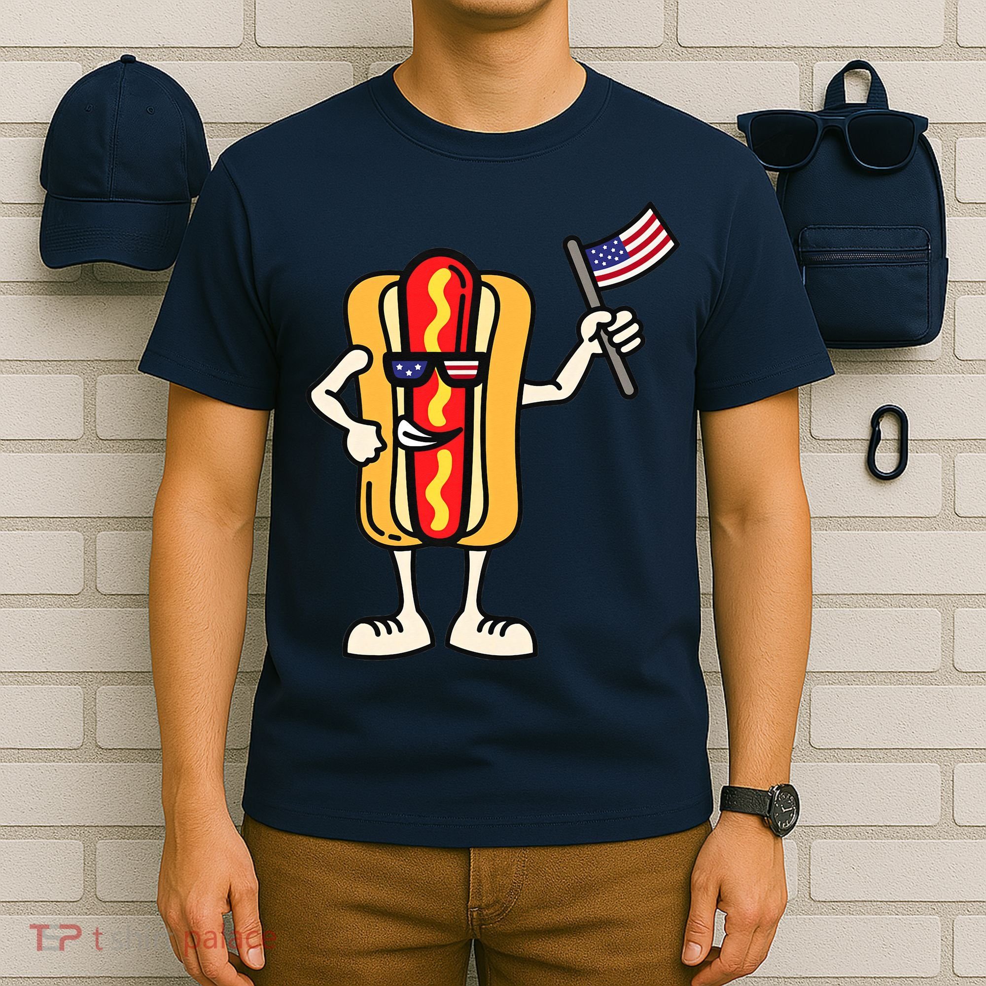 Hot Dog American Flag July 4th Patriotic T-Shirt