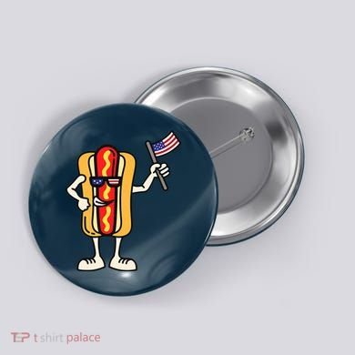 Hot Dog American Flag July 4th Patriotic Button