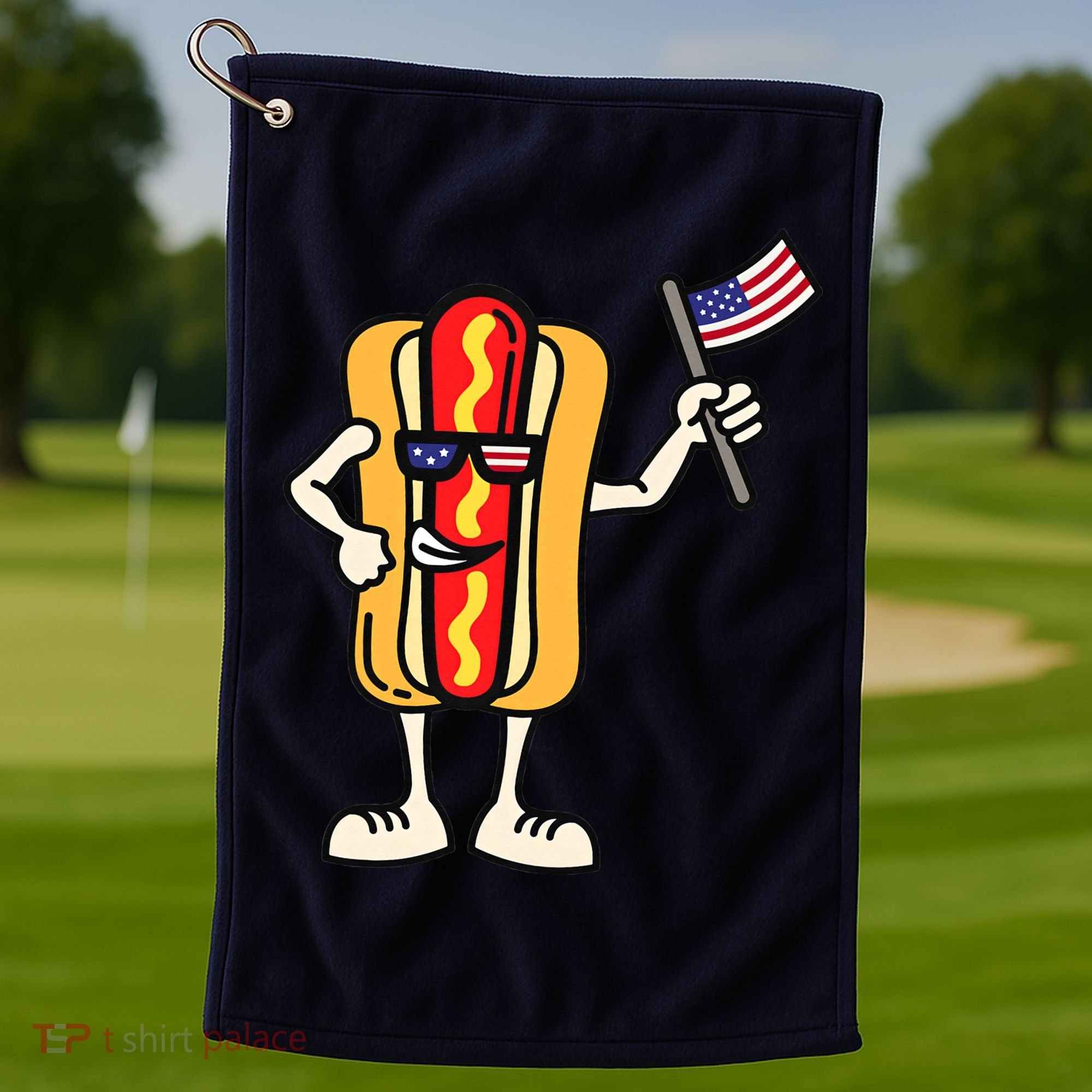 Hot Dog American Flag July 4th Patriotic Golf Towel