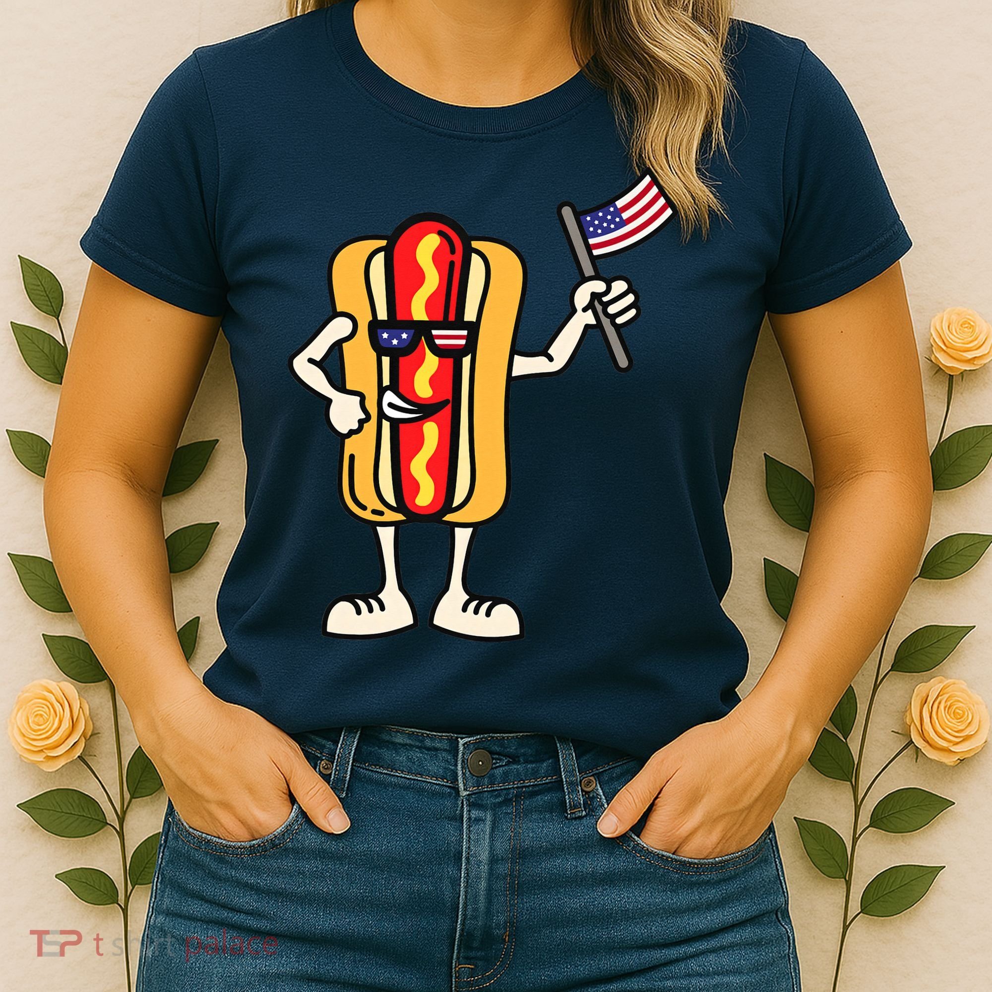 Hot Dog American Flag July 4th Patriotic Women's T-Shirt