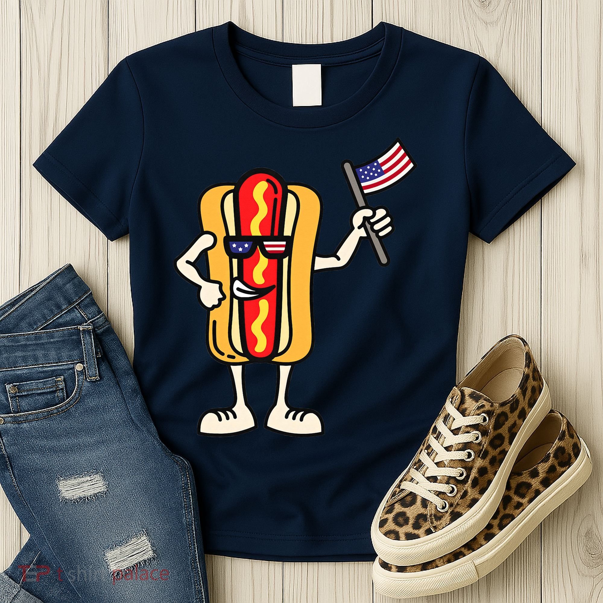 Hot Dog American Flag July 4th Patriotic Women's T-Shirt