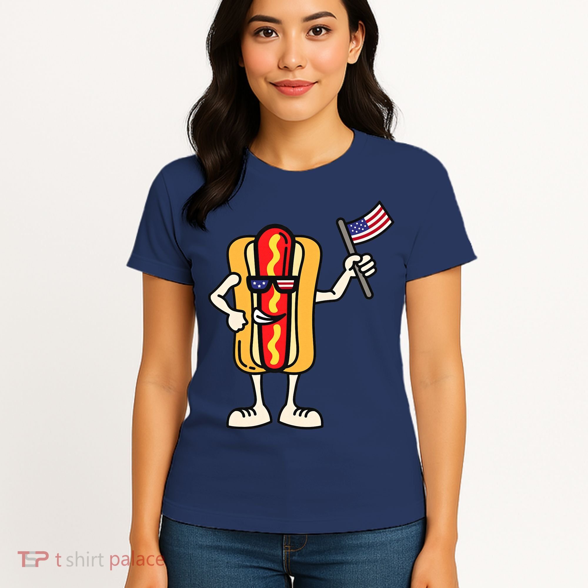 Hot Dog American Flag July 4th Patriotic Women's T-Shirt