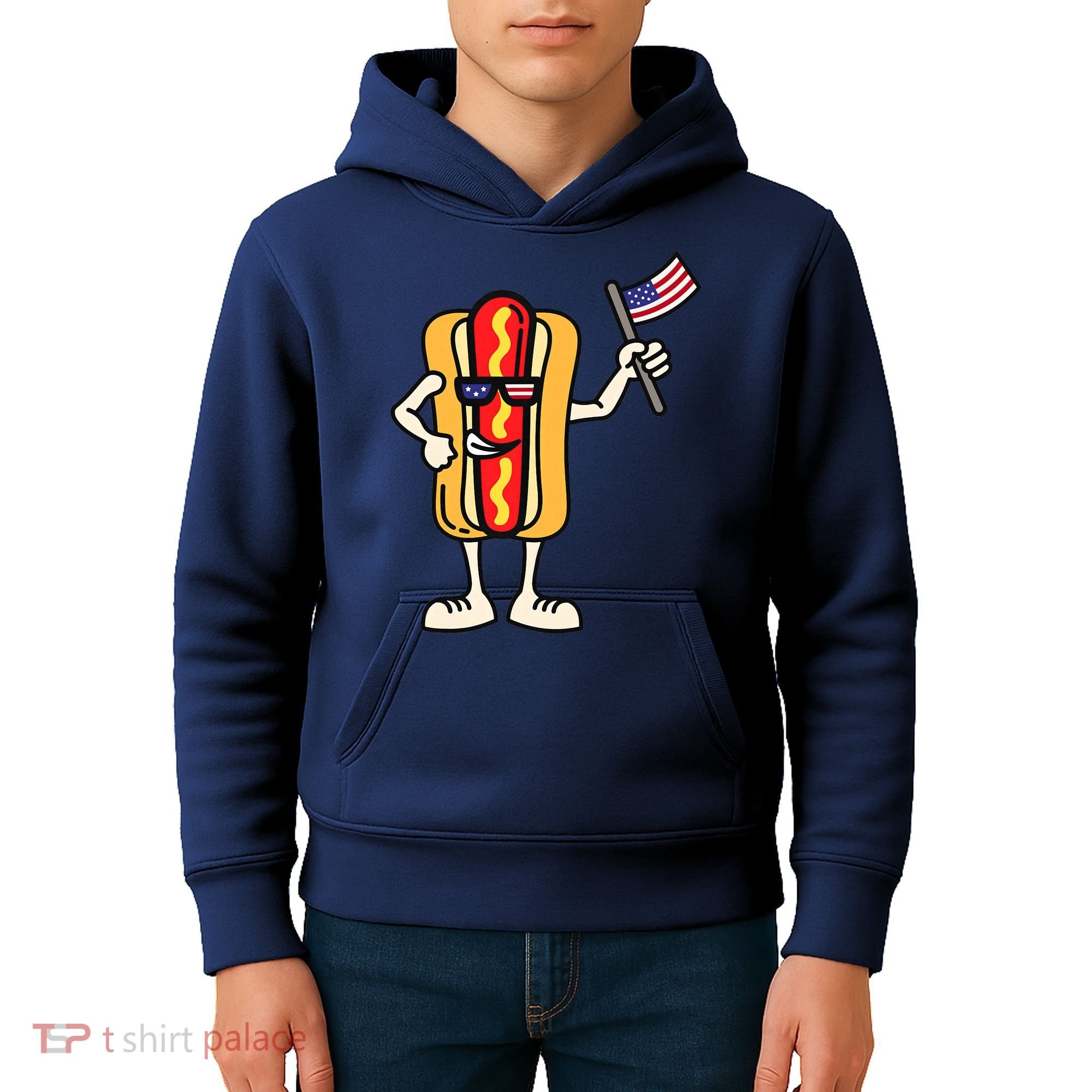 Hot Dog American Flag July 4th Patriotic Kids Hoodie