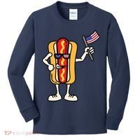 Hot Dog American Flag July 4th Patriotic Kids Long Sleeve Shirt thumb 0