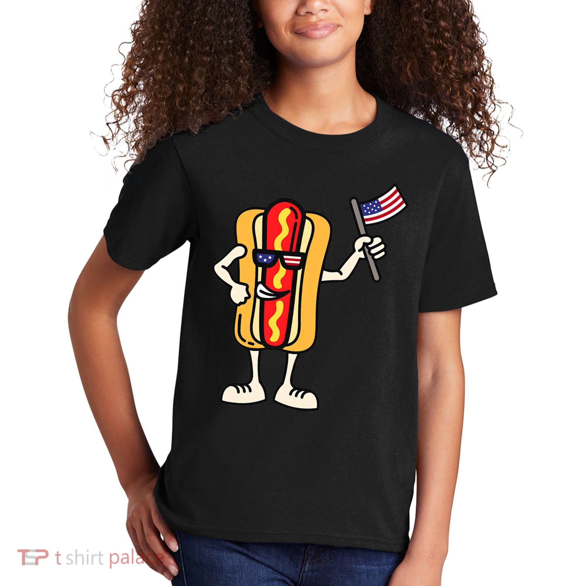 Hot Dog American Flag July 4th Patriotic Kids T-Shirt