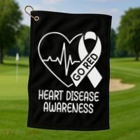 Heart Disease Awareness Heartbeat Chd Go Red Golf Towel thumb 1